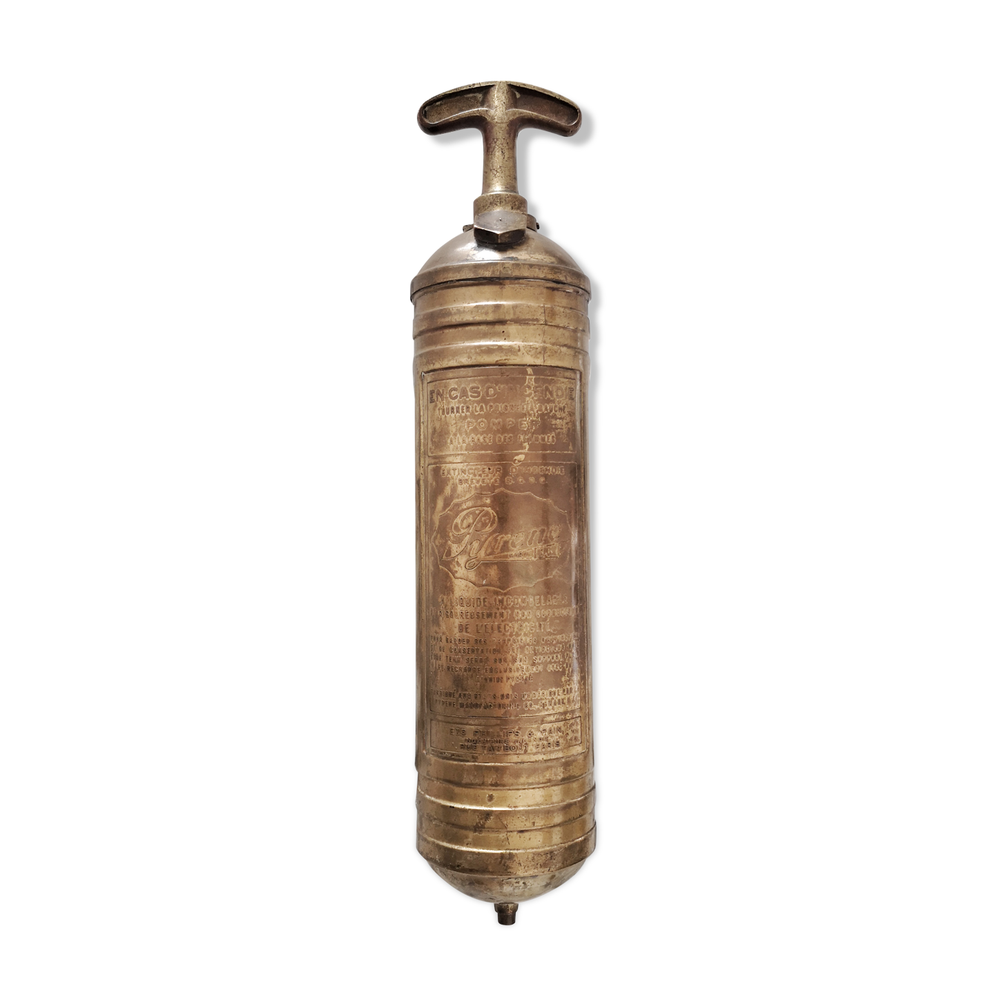 Pyrene, brass fire extinguisher for automobile