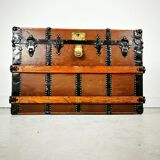 Late 19th Century Oak Banded Storage Travel Trunk / Chest