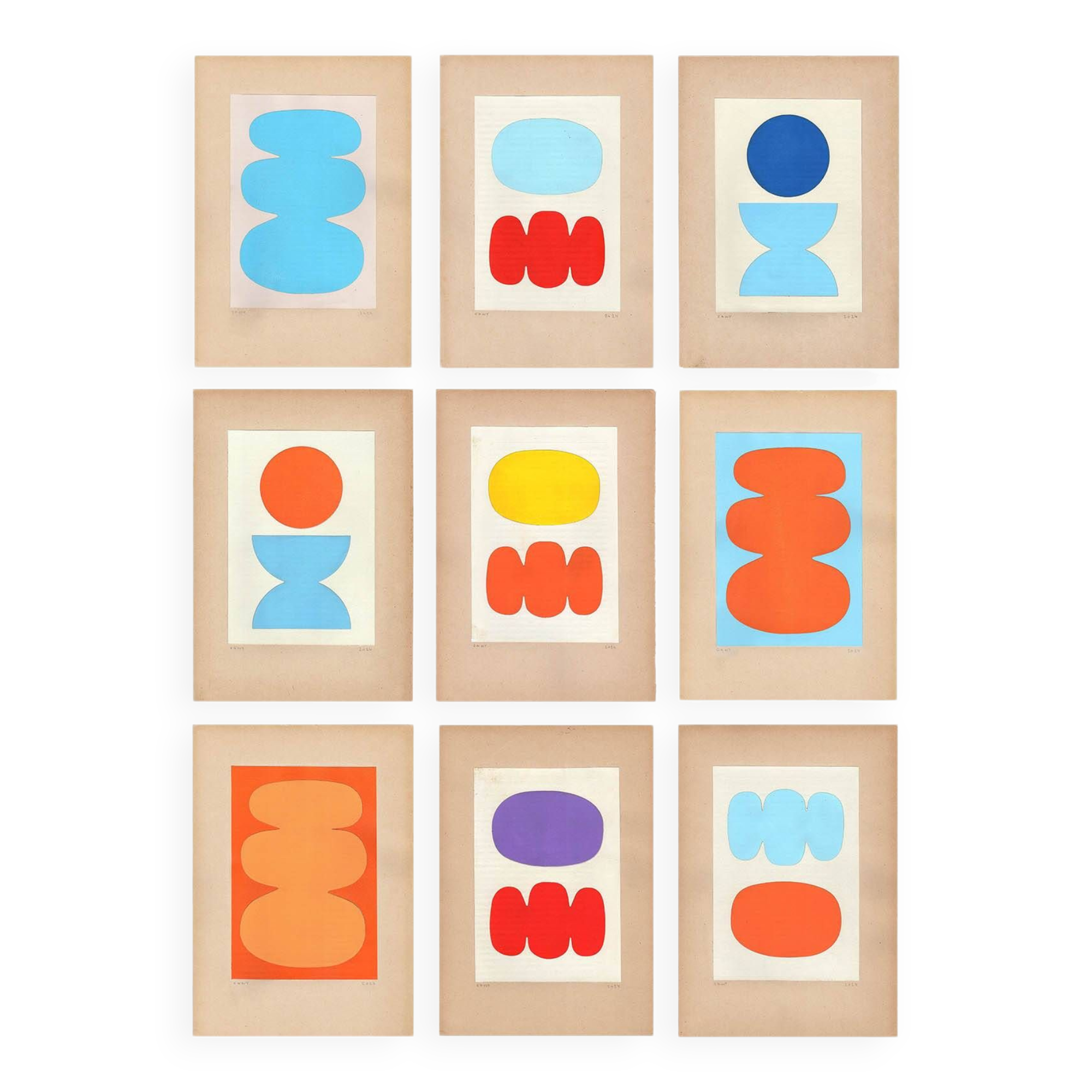 Collection of 9 abstract collages on paper - signed eawy