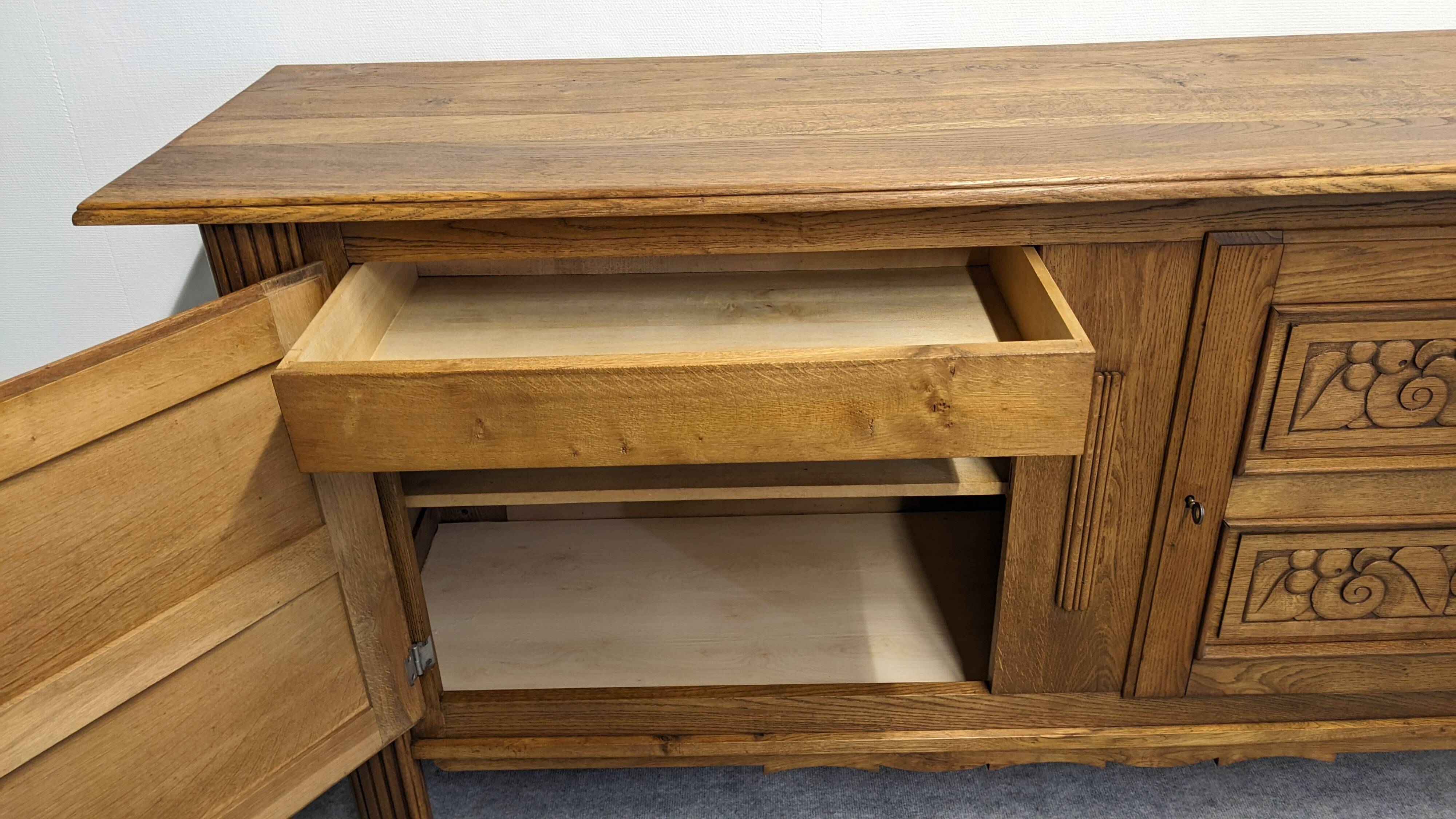 Brutalist oak sideboard attributed to Joseph Savina, France circa 1950.