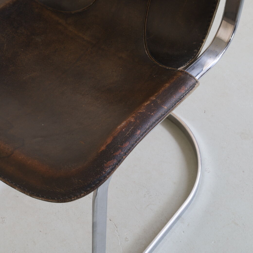 Chaise de salle à manger en cuir de Cidue, années 1970
