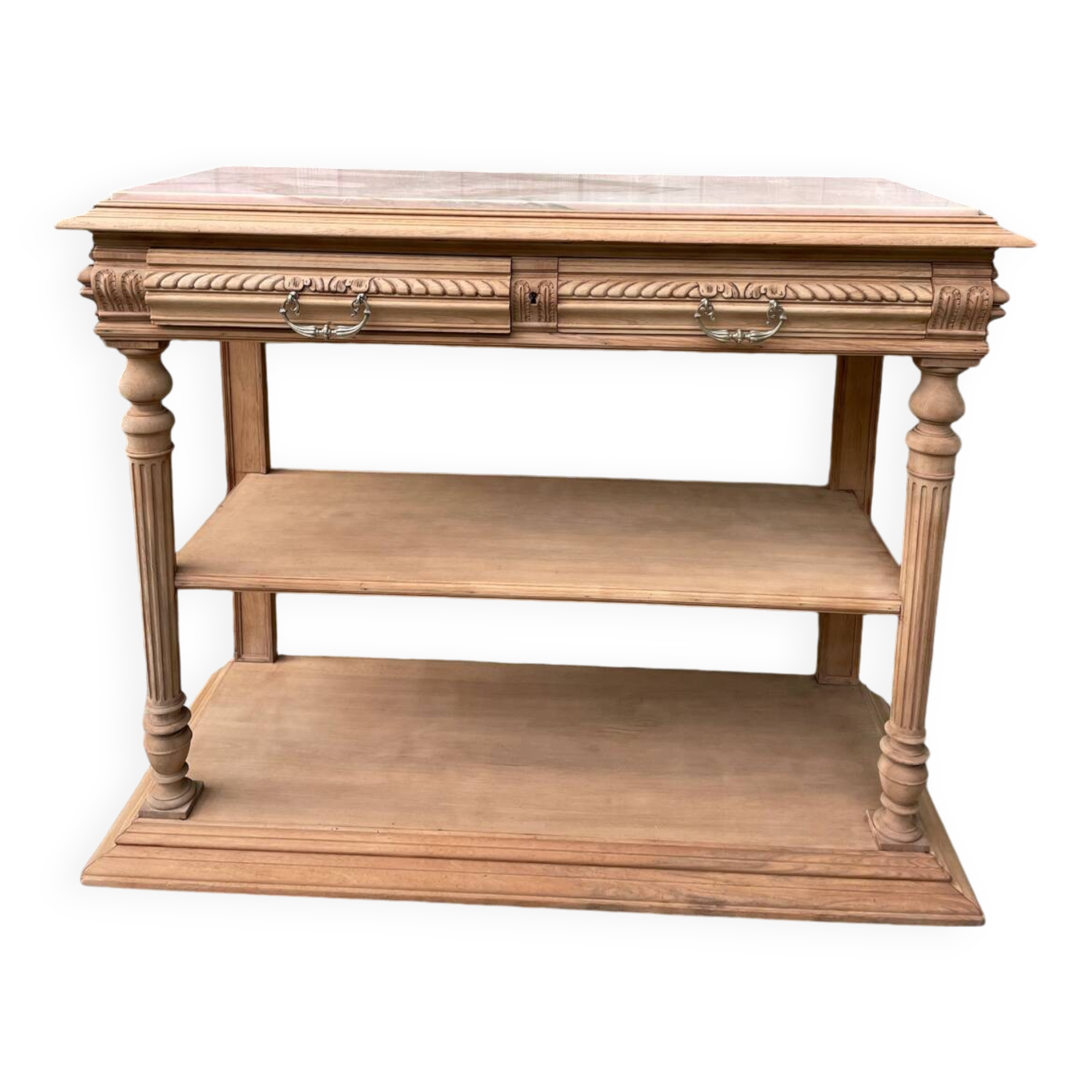 Sandblasted console with pale pink marble, Henri II style
