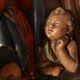 Painting, low relief in polychrome plaster, virgin mary, child jesus on wooden frame