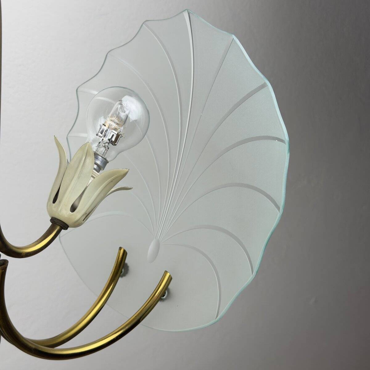 Antique brass and glass chandelier in the style of Pietro Chiesa for Fontana Arte, Italy, 1930s.