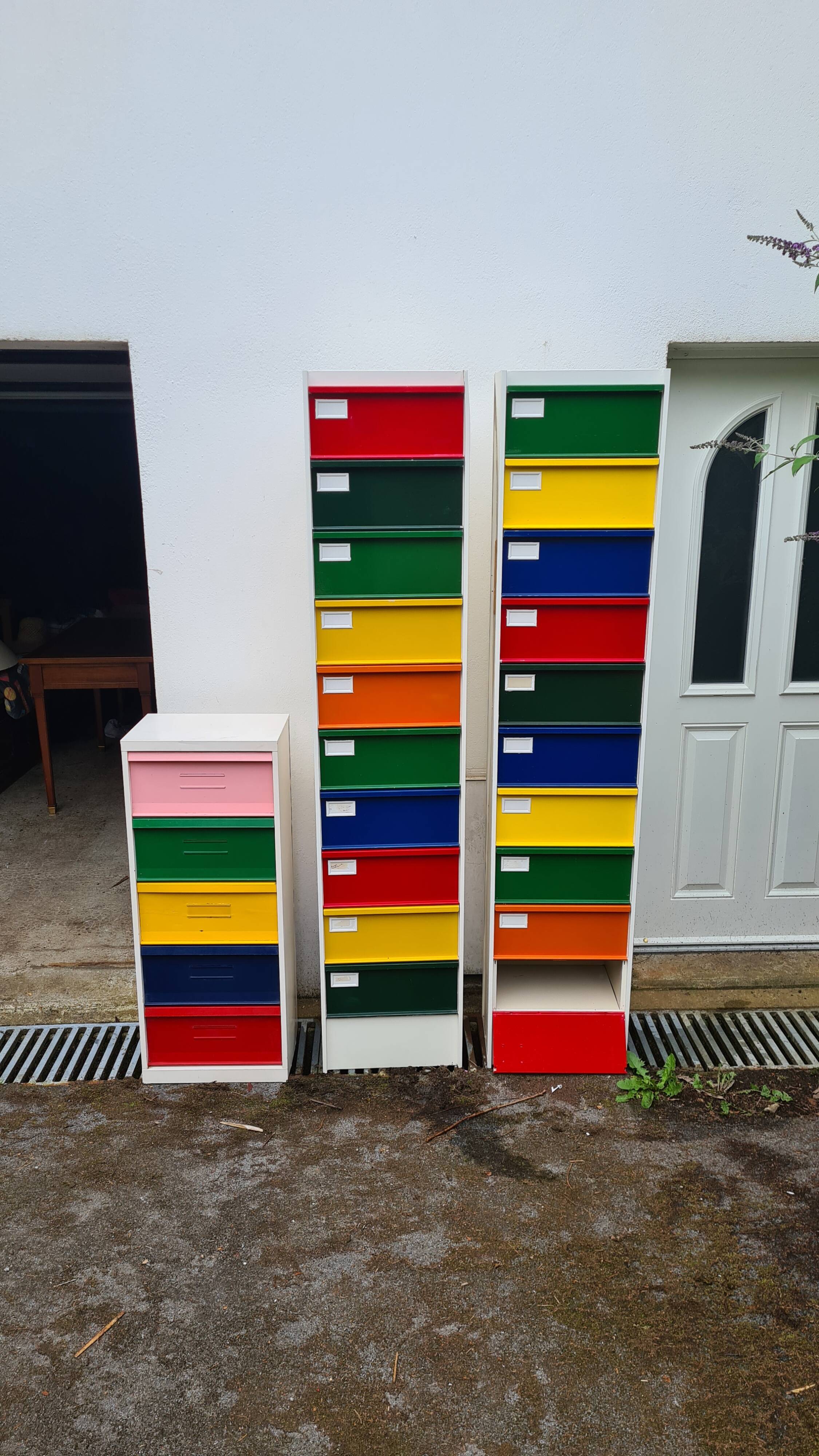 3 80s metal furniture / filing cabinets / flaps