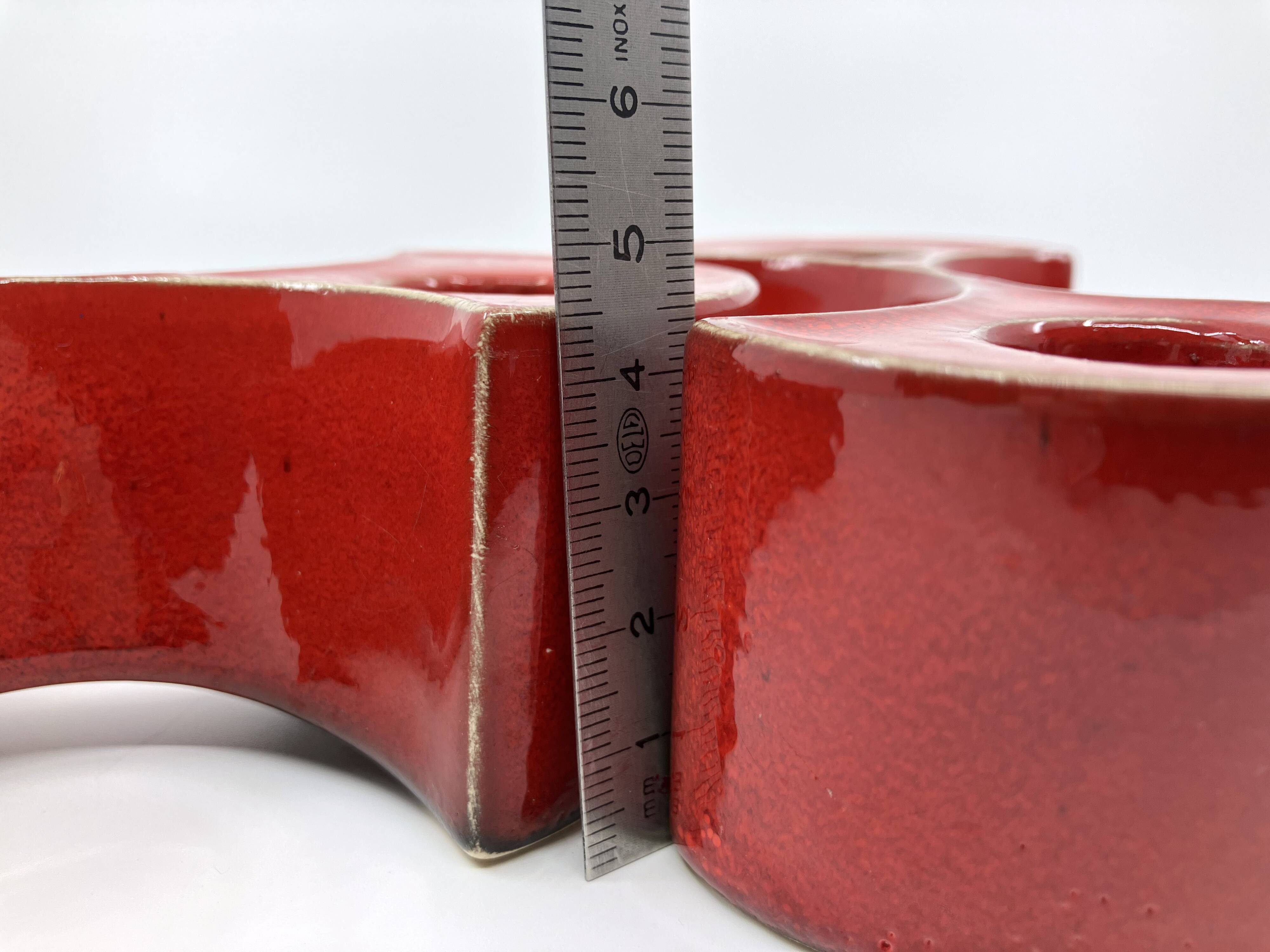 3 red ceramic candlesticks • Cari Zalloni • Steuler • 1970