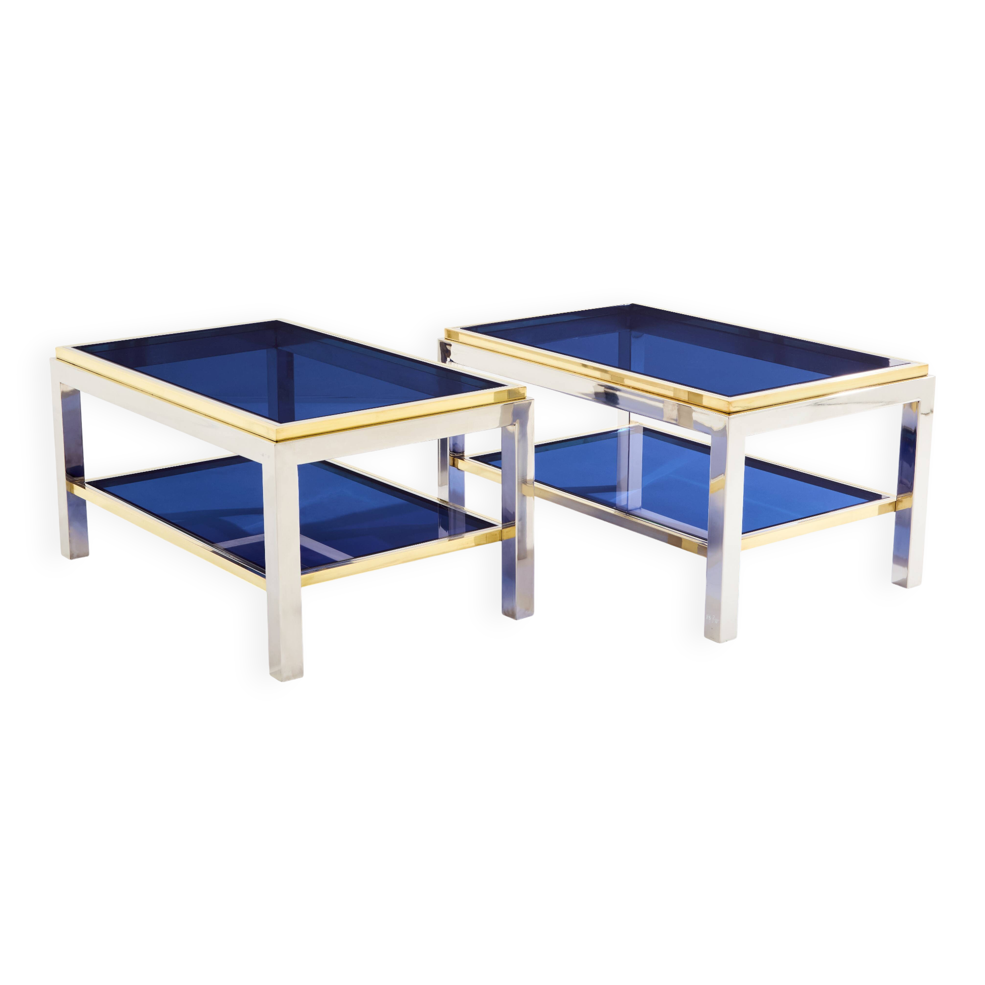 Pair of Flaminia chrome brass side tables by Willy Rizzo 1970