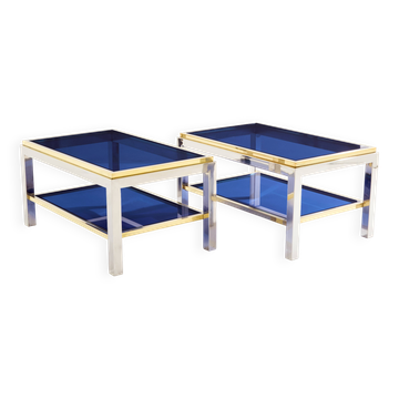 Pair of Flaminia chrome brass side tables by Willy Rizzo 1970