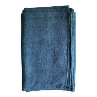 Nappe De Vendange Ancienne En Chanvre Bleu Aquatique