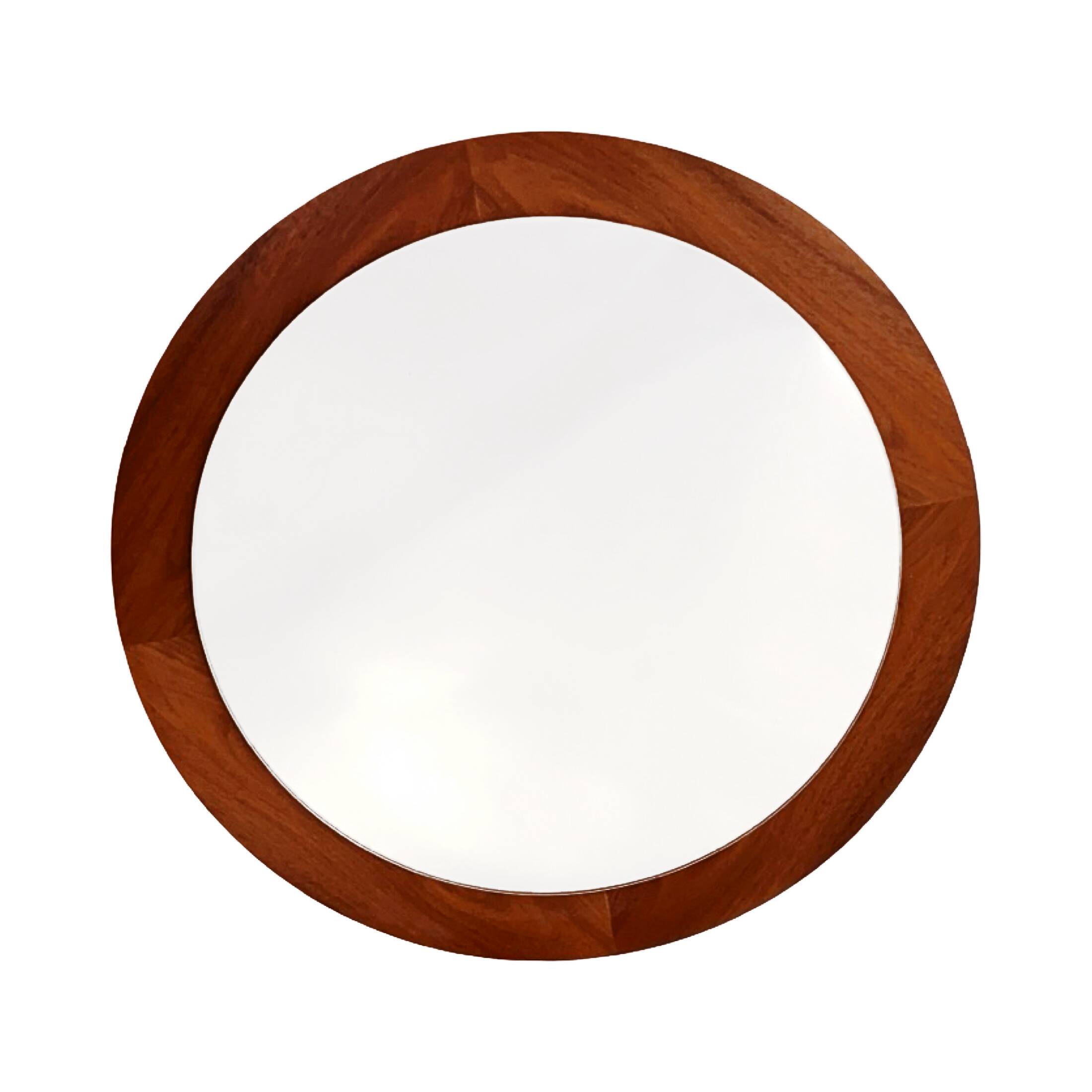 Round vintage mirror with wooden frame Scandinavian style Denmark 1960s