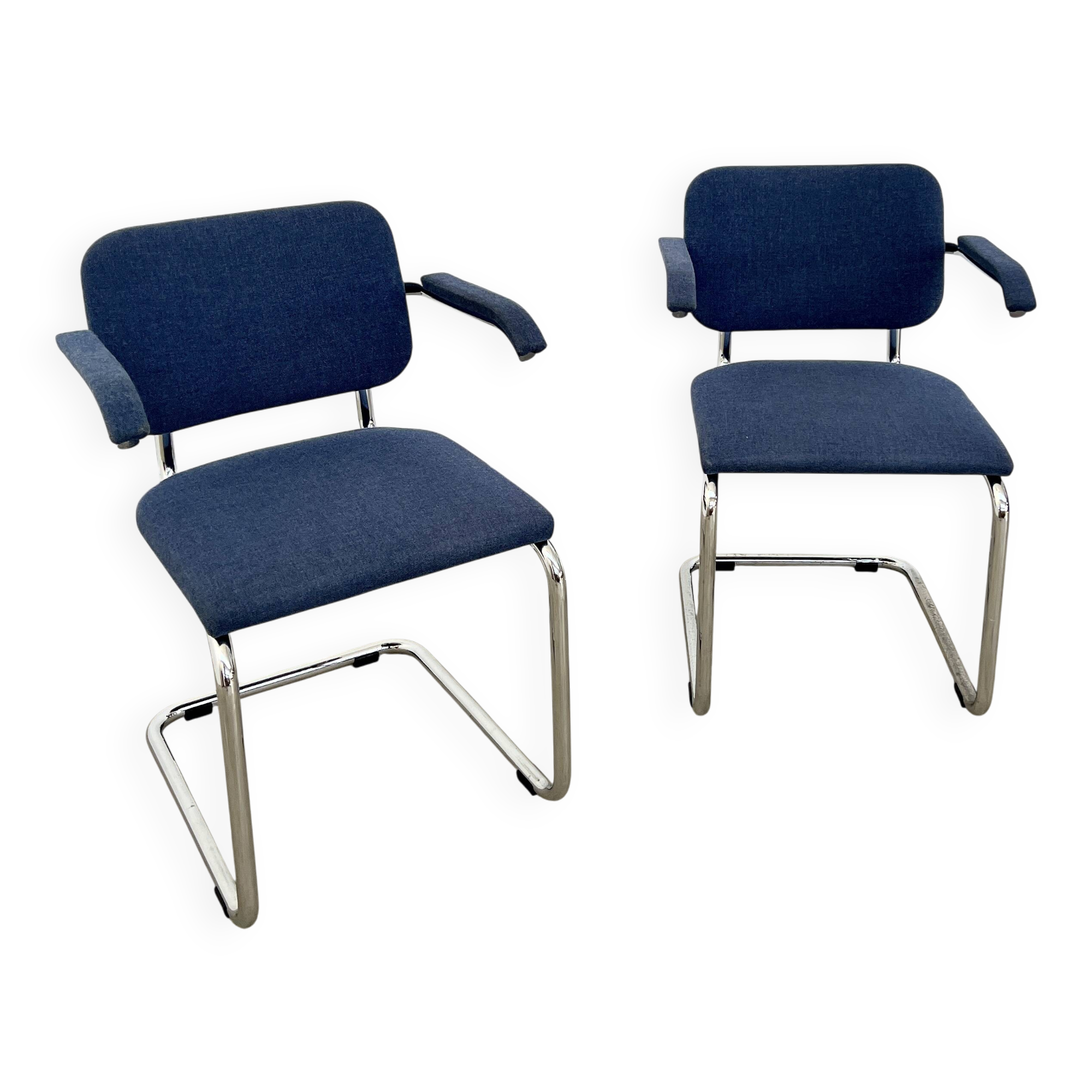 Paire fauteuils Marcel Breuer B64 Knoll tissu bleu