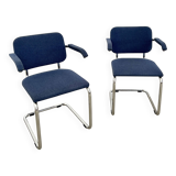 Paire fauteuils Marcel Breuer B64 Knoll tissu bleu