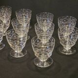10 old port wine glasses in engraved art deco chiseled crystal