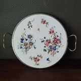 Sarreguemines Digoin “Righi” earthenware tray, metal rim and handles.