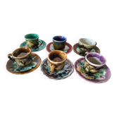 Morvan cups and saucers in polychrome glazed ceramic