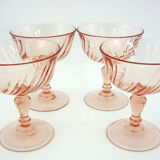 4 champagne glasses in powder pink twisted glass - Rosaline Luminarc Arcoroc - vintage 80s