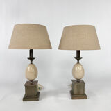 Set of 2 french marble and steel lamps 1970s