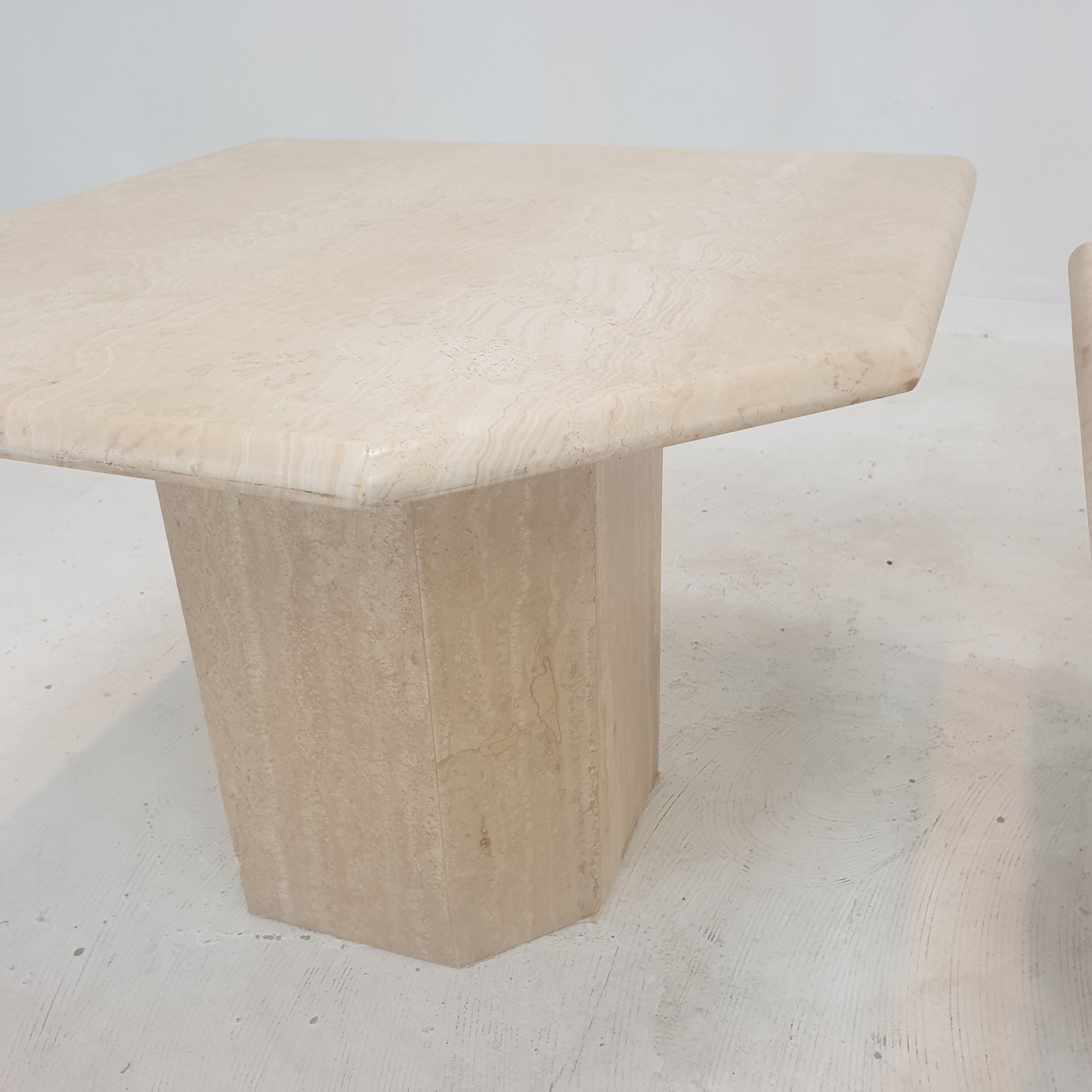 Set of 3 italian travertine coffee or side tables, 1980s