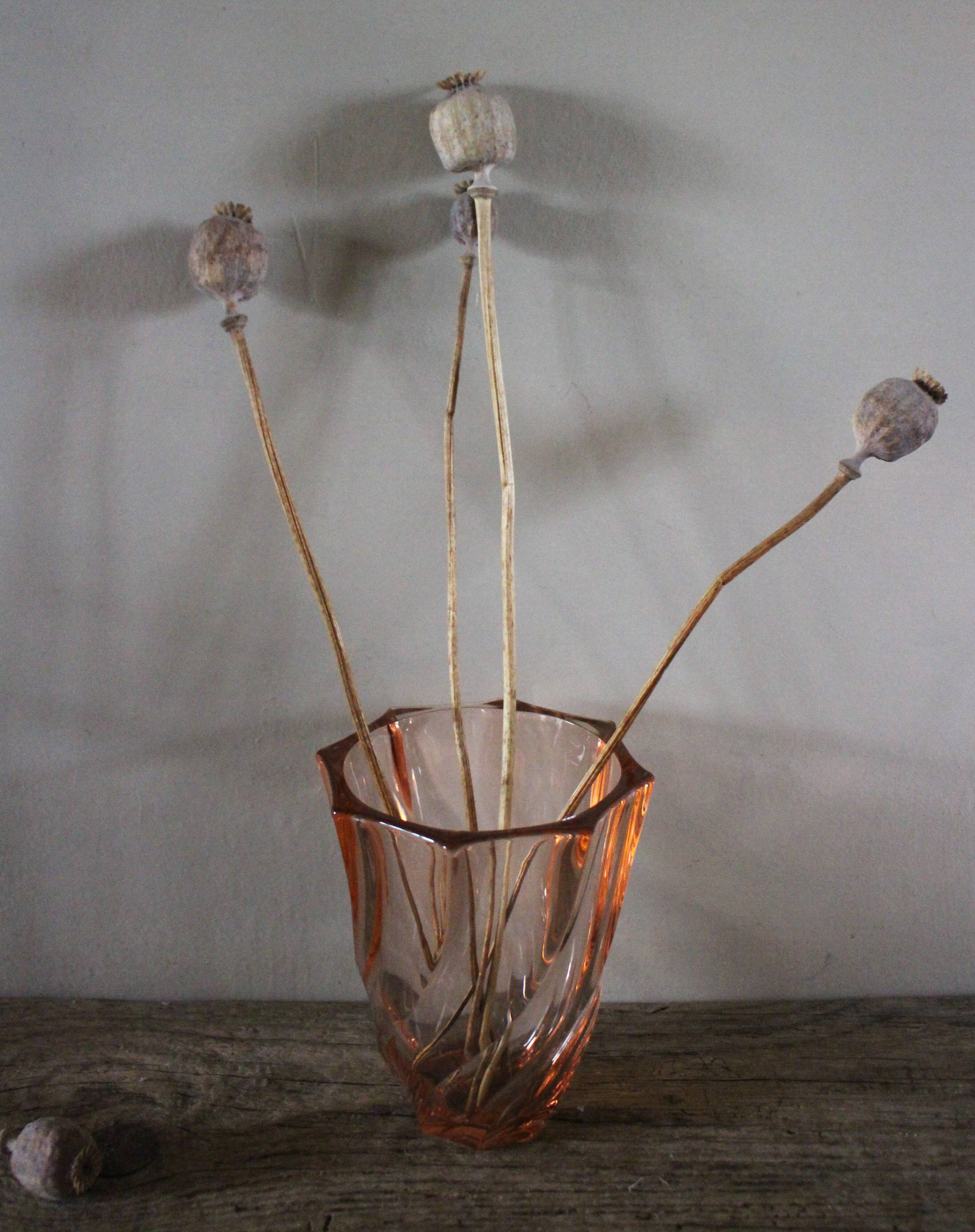 Rosaline vase, pink octagonal vintage glass