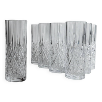 Vintage Transparent Crystal Glasses Set of 11 - Italian 1970s Tableware