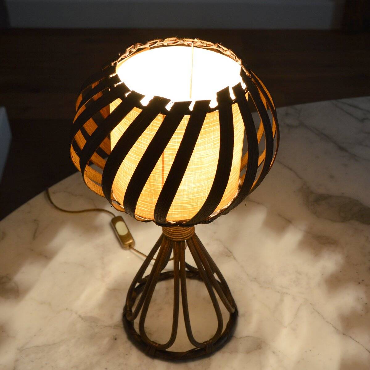 Louis Sognot bedside lamp in vintage rattan 1950
