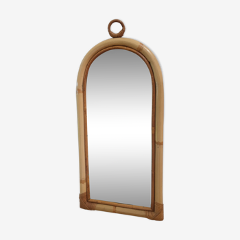 Vintage arcade mirror in rattan and bamboo