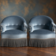 Pair of vintage blue velvet tub chairs