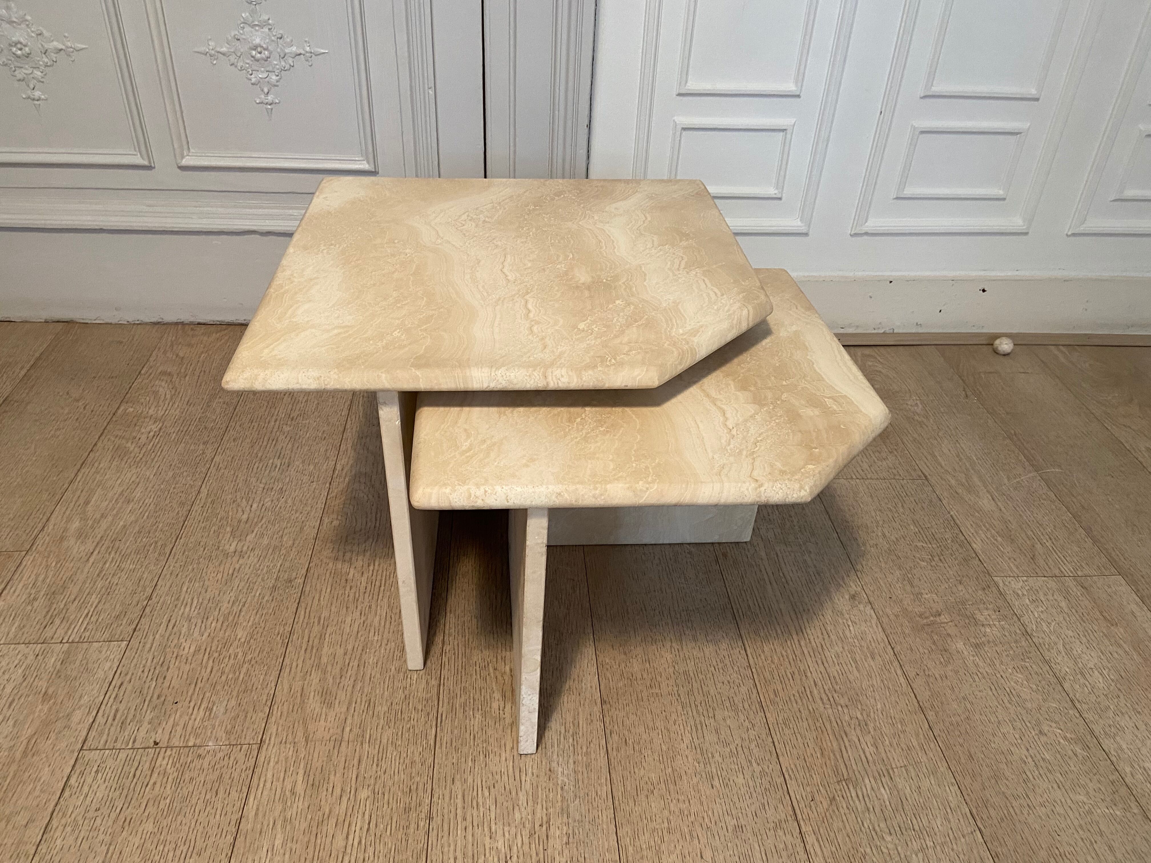 Travertine nesting tables, Italy, 1980s