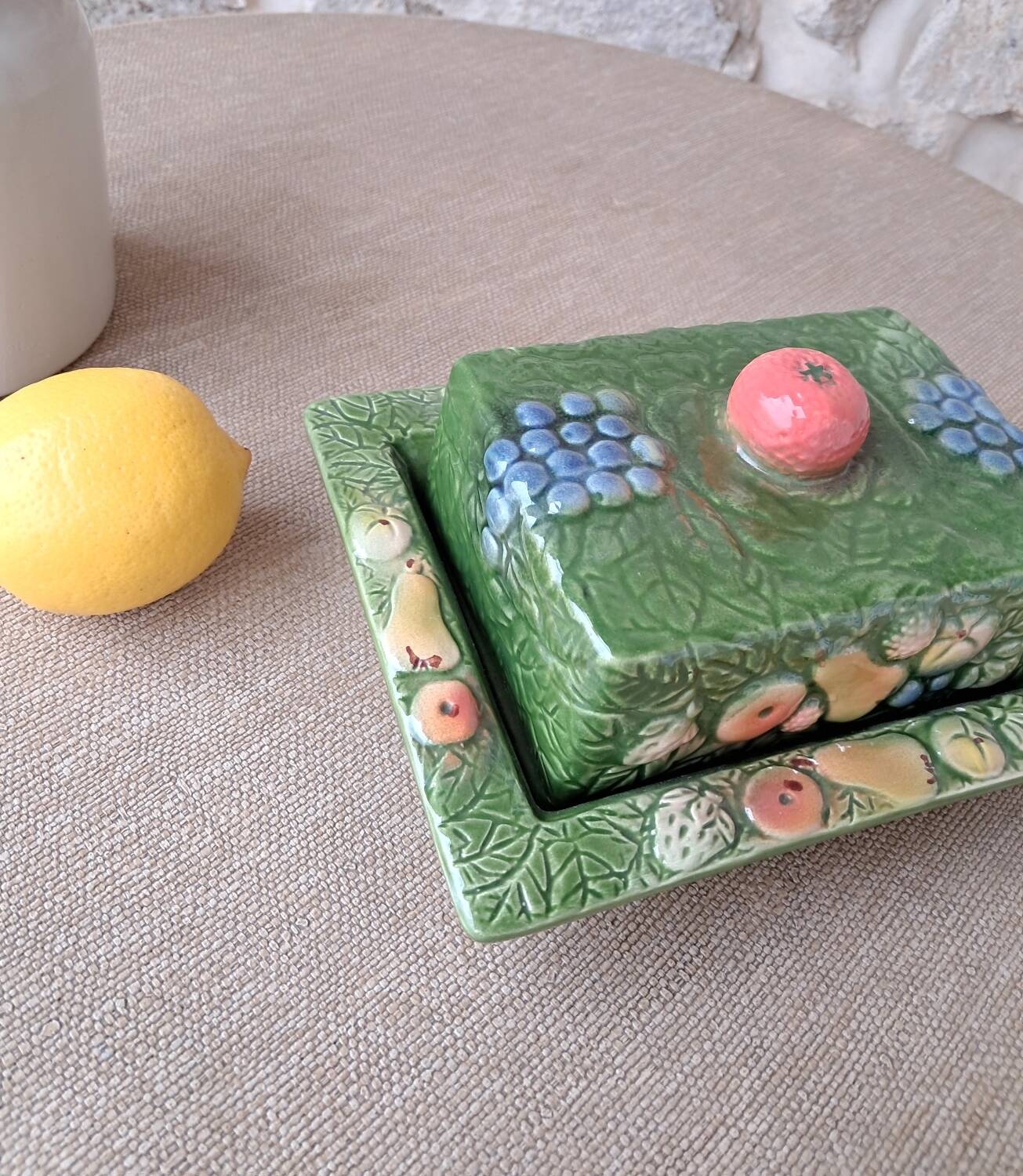 Antique butter dish in slip