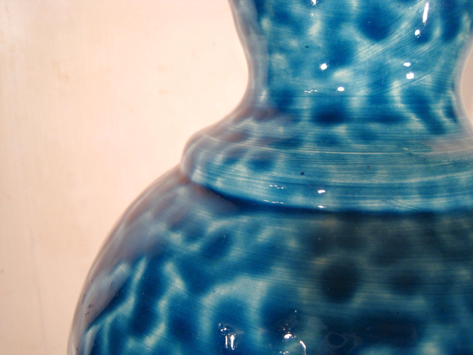 Vase signed blue modernist ceramic bottle bouhey 1973