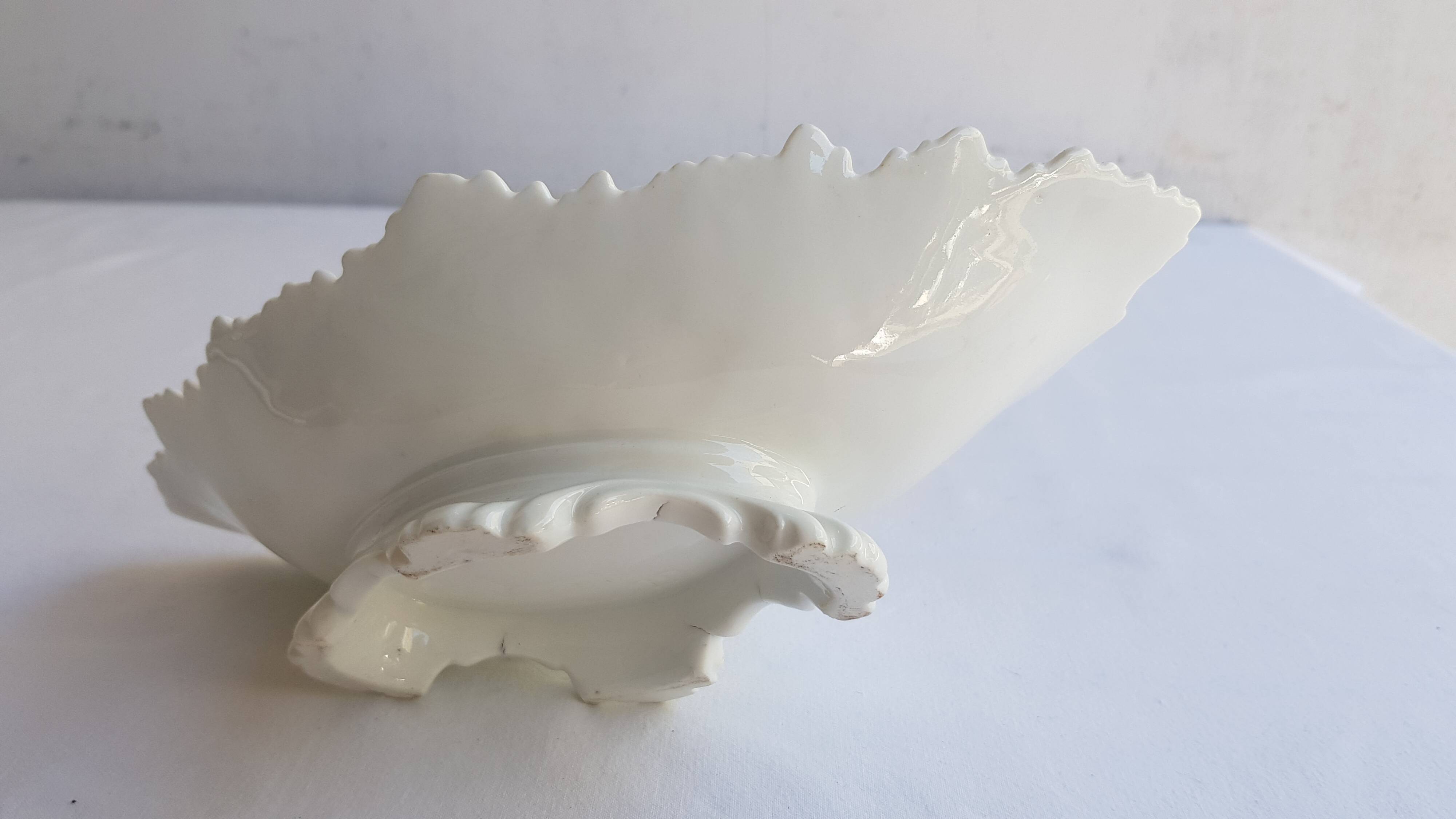 Large old ravier cut in white porcelain