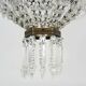 Old large 3-light hot air balloon chandelier in bronze, glass pendants.