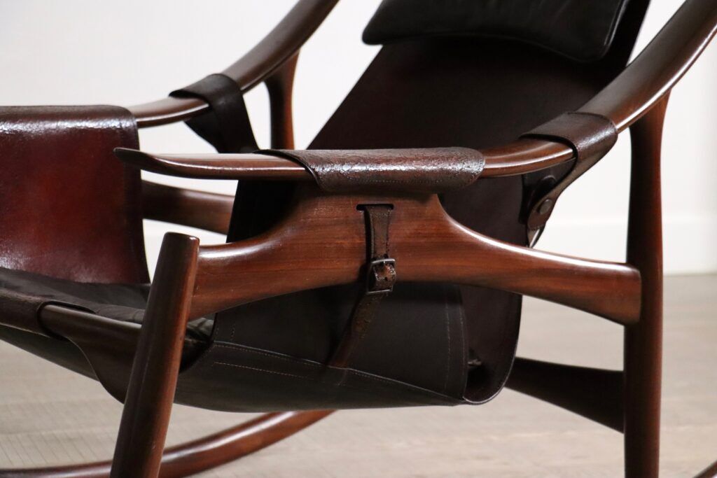 Liceu de Artes e Oficios rocking chair with ottoman, Brazil 1960s