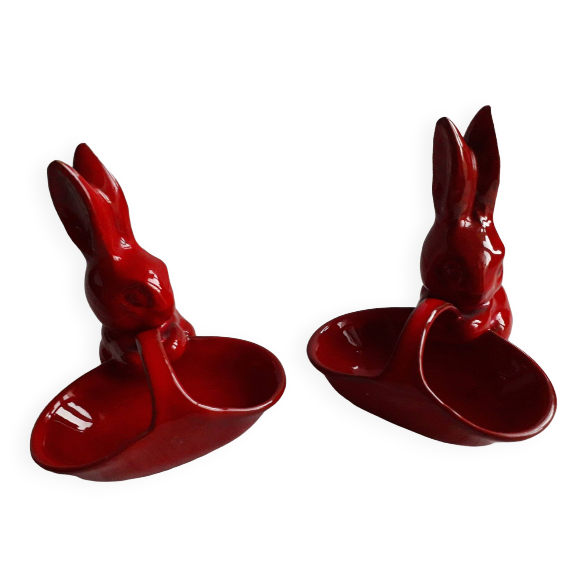 A set of 2 vintage storage compartments in the shape of rabbits