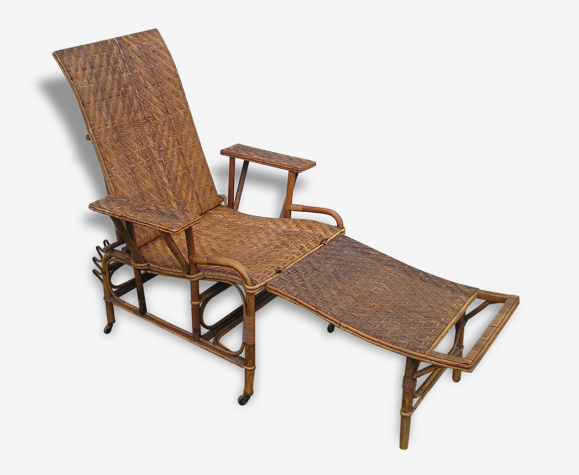 Chaise longue pliante en rotin osier, ancienne vintage | Selency