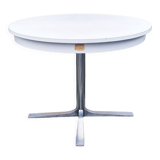 Round table in white formica, retractable, vintage, Collomb creation, 70s