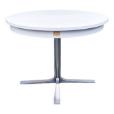 Round table in white formica, retractable, vintage, Collomb creation, 70s