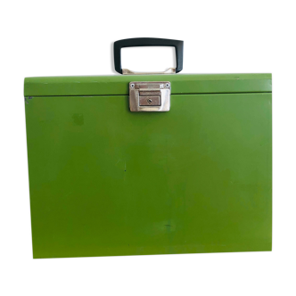 Green metal storage crate