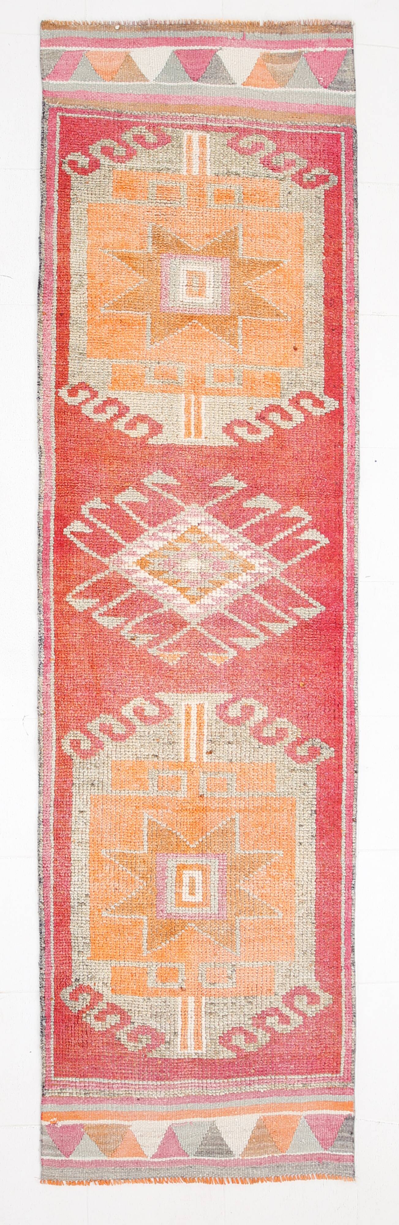 3x11 Tile Red Turkish Runner, Handmade Wool Runner Rug, 96x337Cm