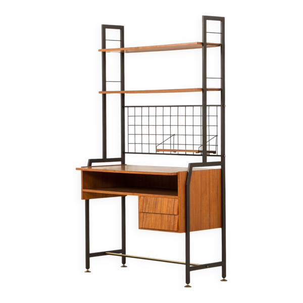 Bibliothèque italienne des années 70 avec un bureau.