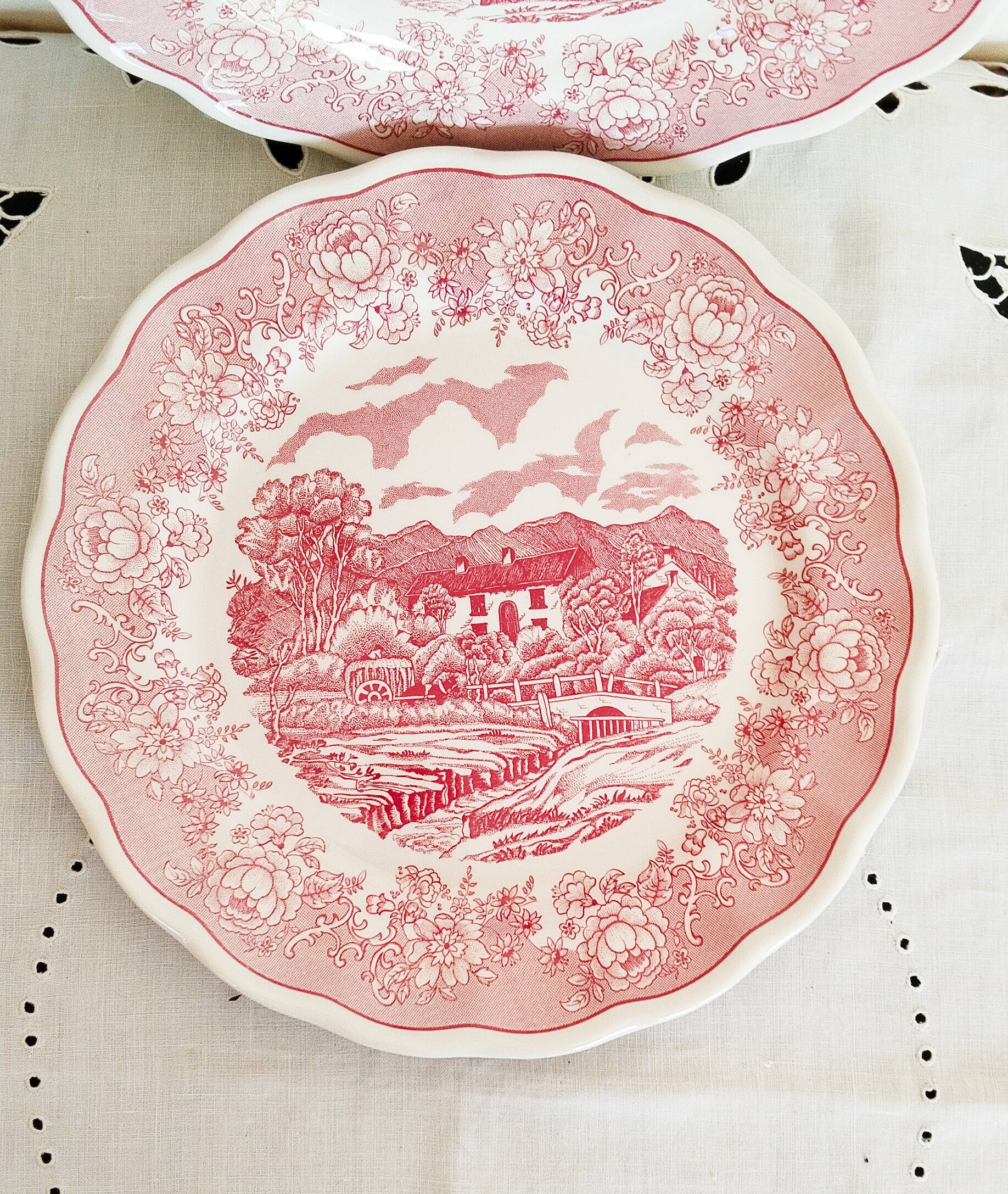 2 Italian English porcelain dinner plates: Swiss Landscape