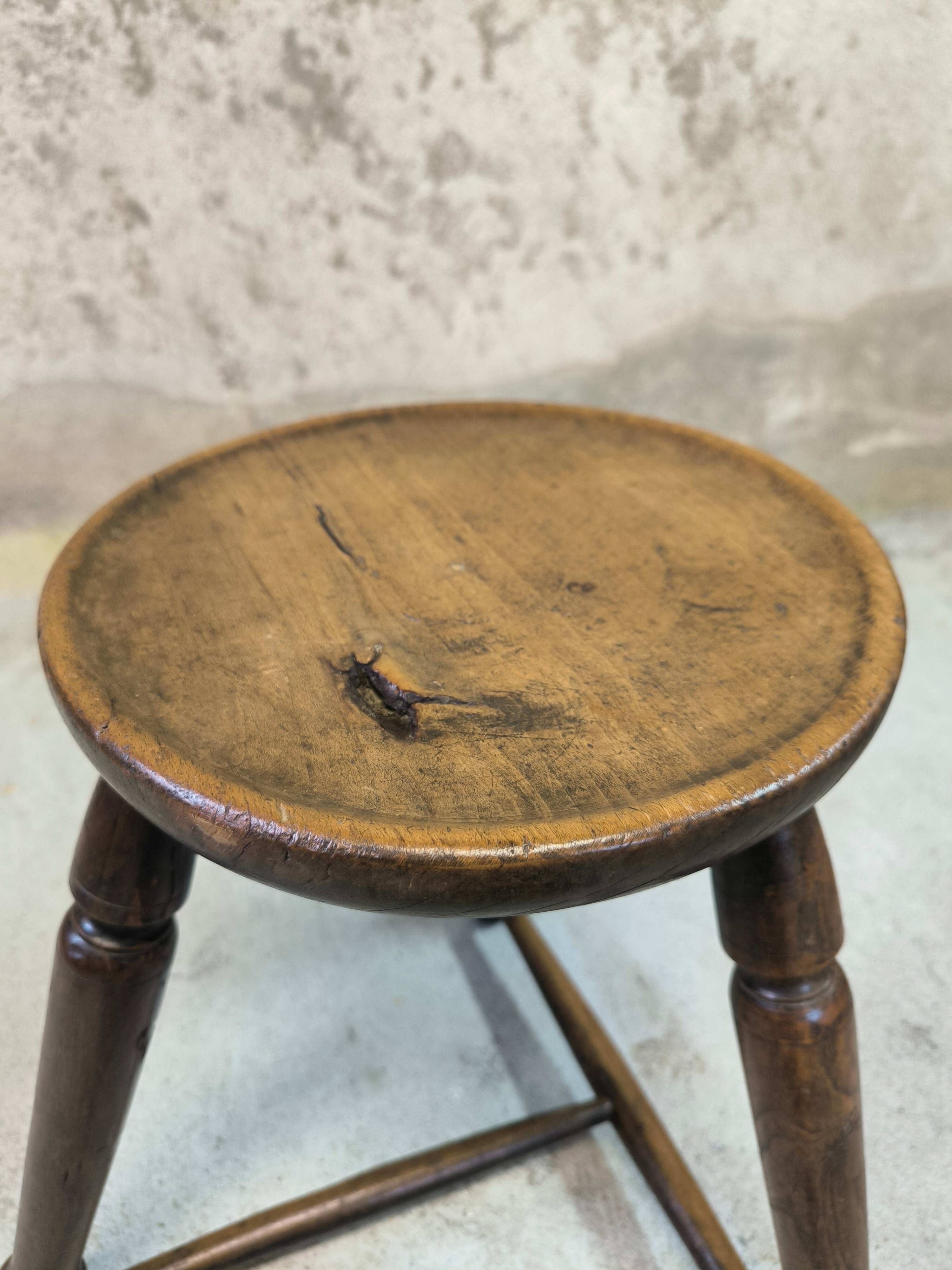 Vintage brutalist wooden tripod stool