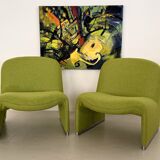 Giancarlo Piretti Alky Lounge Chairs in New Green Fabric, Set of 2