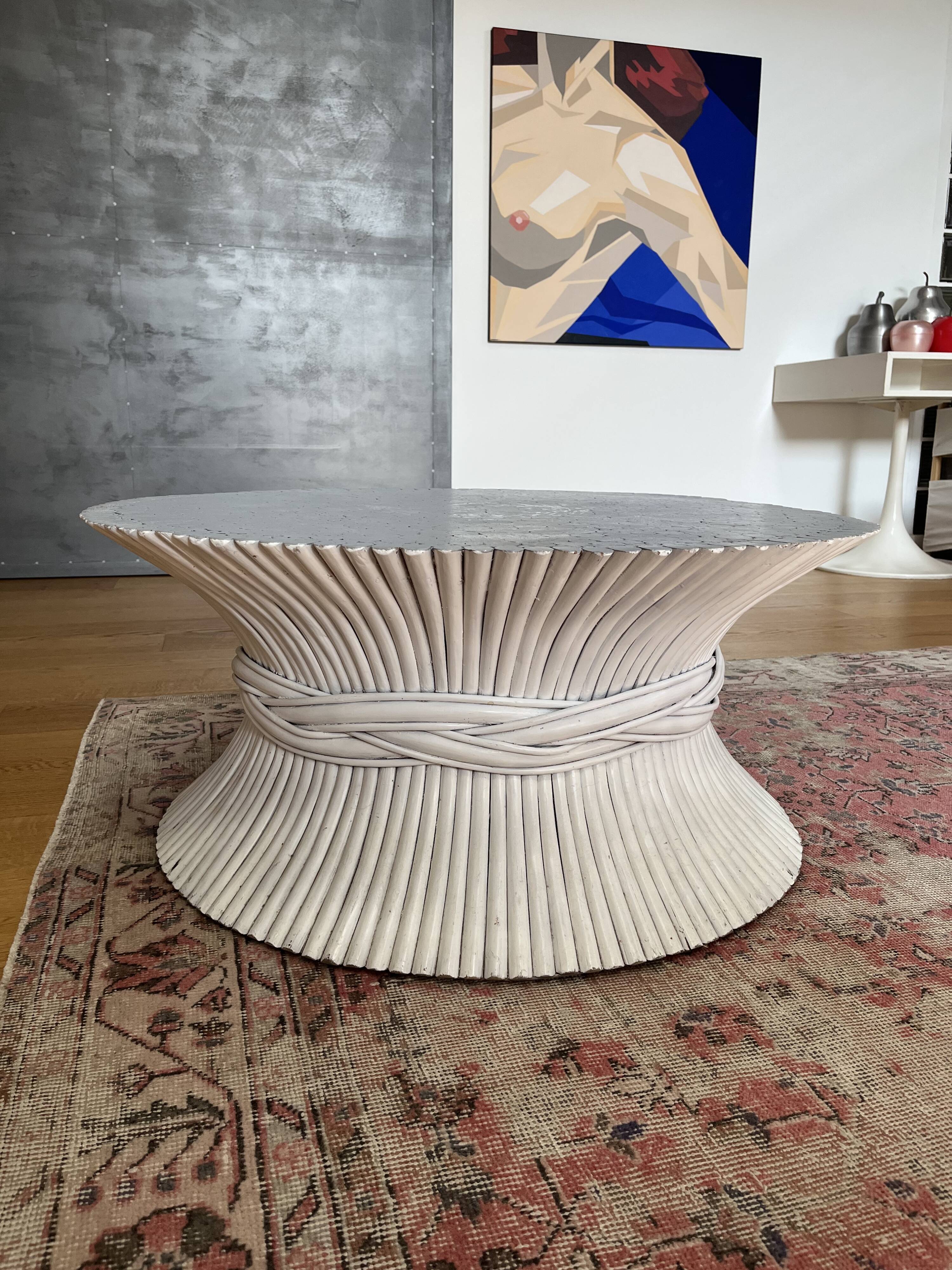 70s rattan coffee table by McGuire