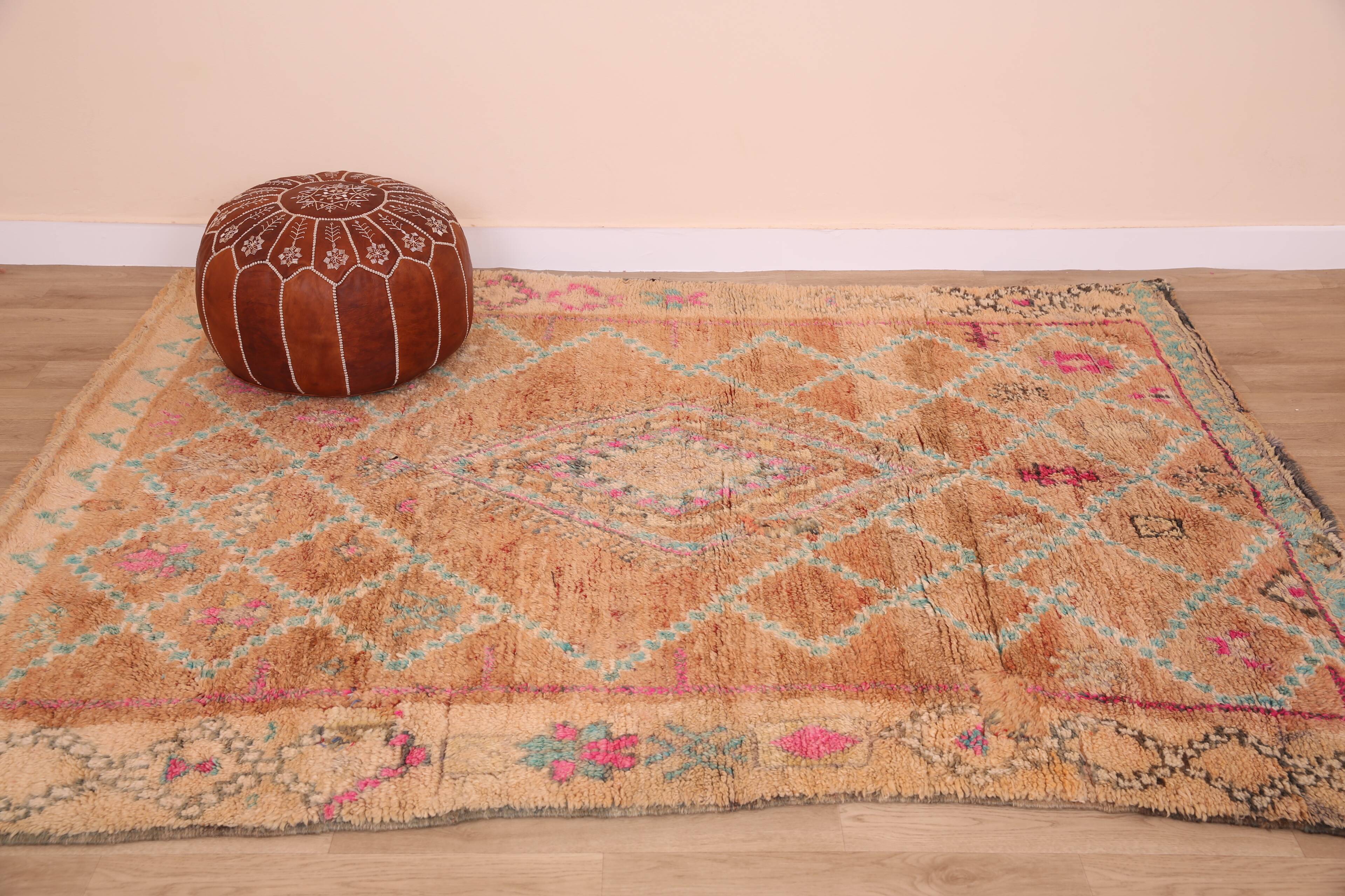 Peach Vintage Moroccan Rug 170 x 230 cm, Berber Wool Rug, Handmade Boho Rug