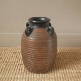 Vase with handles in vintage ceramic handmade pottery tribal ethnic decoration
