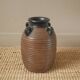 Vase with handles in vintage ceramic handmade pottery tribal ethnic decoration