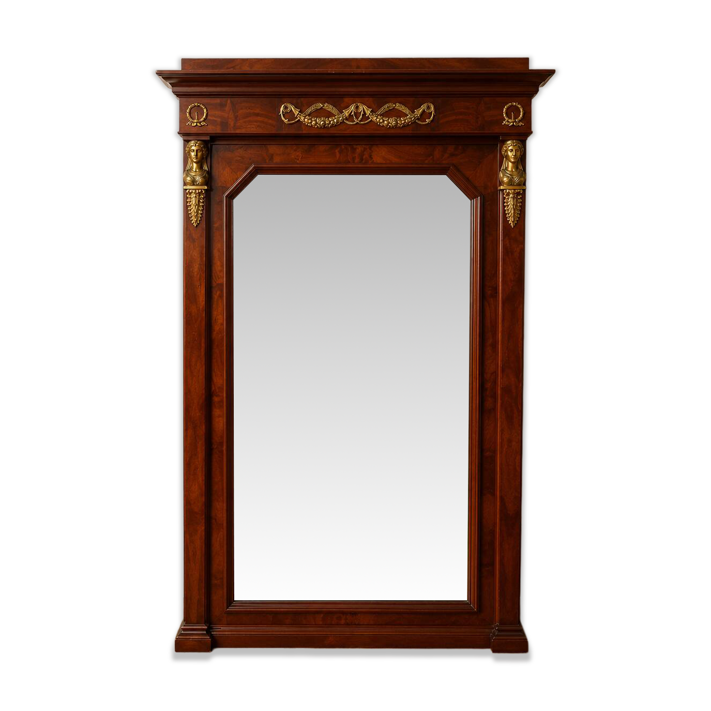 Large Empire-style mahogany mirror – Mercury-gilded bronzes –