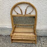 Vintage rattan wall shelf with mirror