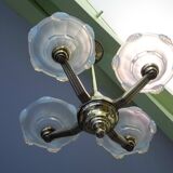 Art Deco chandelier, 4 arms of light, opalescent Ezan glasses